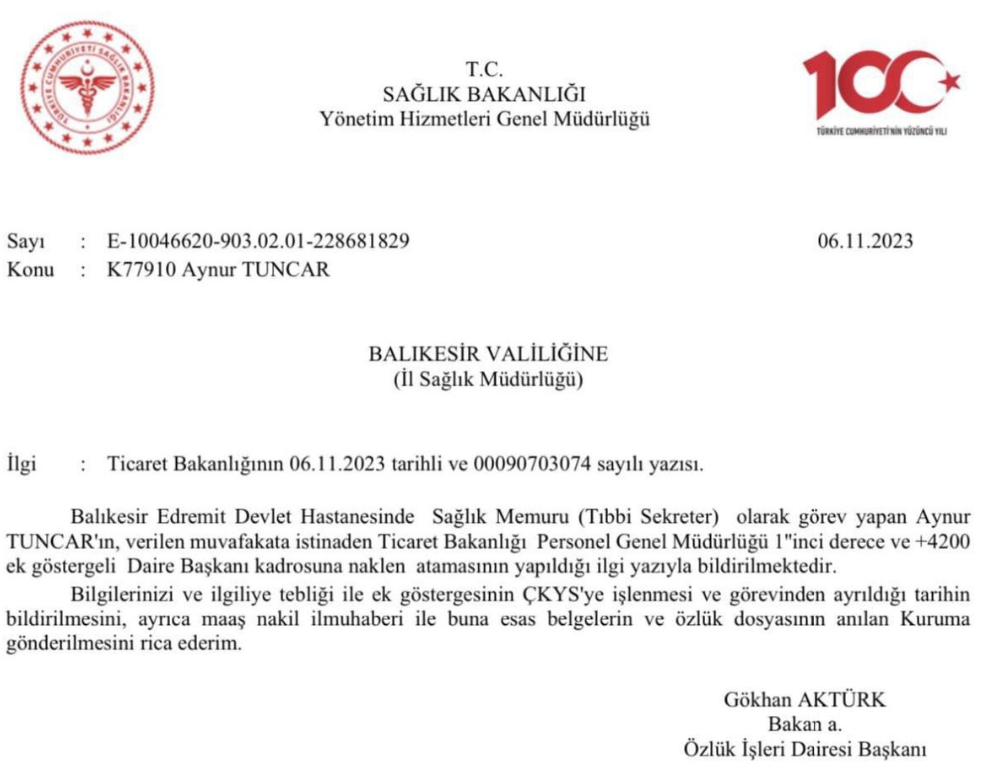 Screenshot_2024-06-26-12-58-28-469_org.telegram.messenger Skandal atama: Tıbbi sekreter Ticaret Bakanlığına Daire Başkanı oldu!